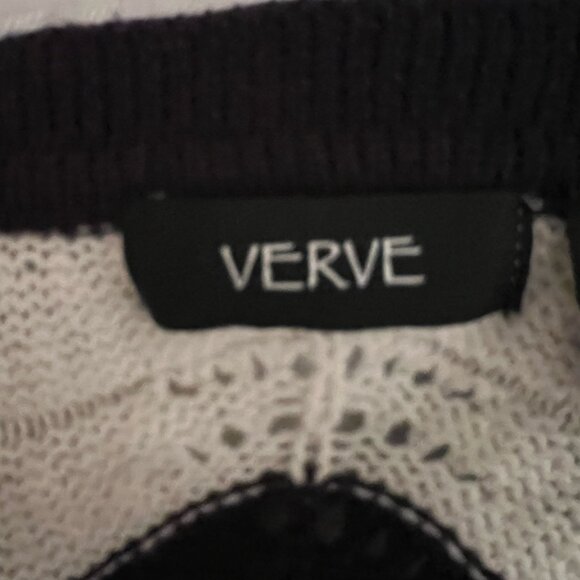 Cozy Crochet Open Long Cardigan Navy And White‎ Women’s Medium Retro Boho - Picture 4 of 10